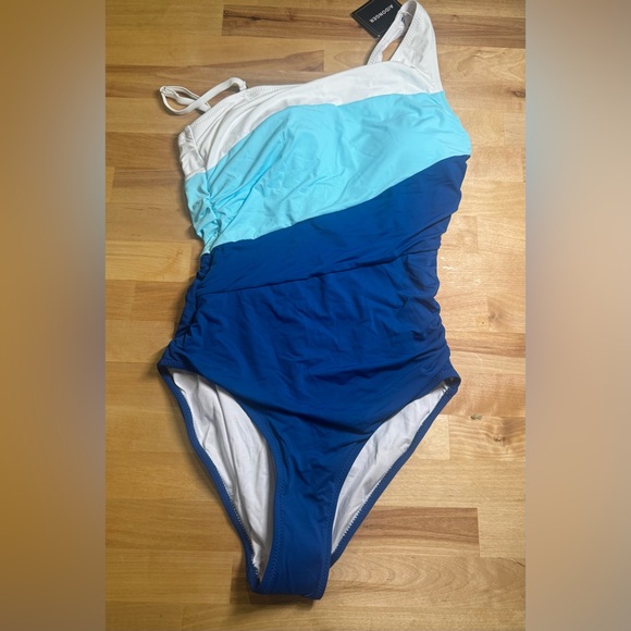 Blue and White Women's One Piece Swimsuit - Picture 1 of 5